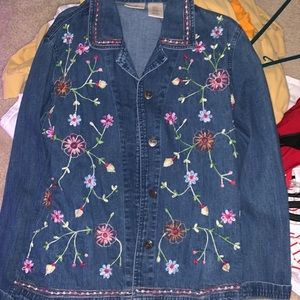 bobbie brooks denim jacket with flower embroidery